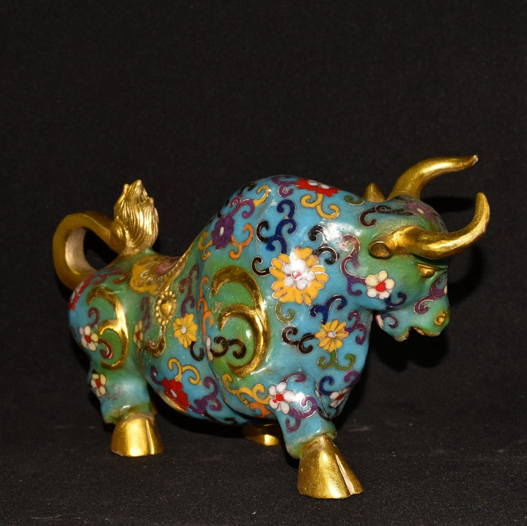 Pure copper cloisonn é wealth making lucky character bullfighting ornament