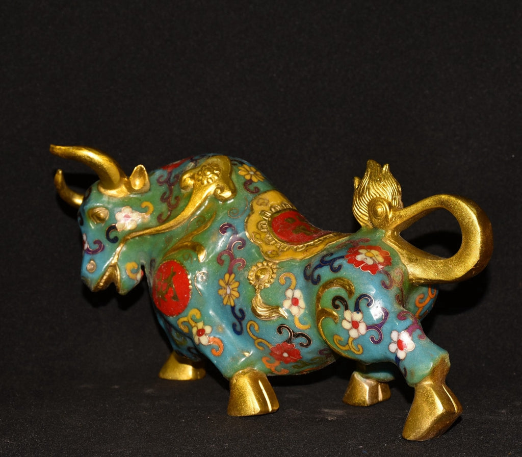 Pure copper cloisonn é wealth making lucky character bullfighting ornament