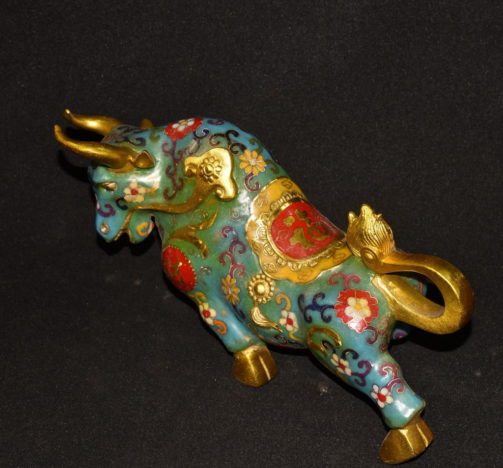 Pure copper cloisonn é wealth making lucky character bullfighting ornament