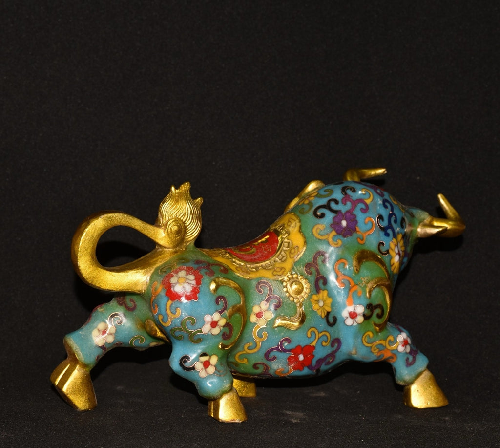 Pure copper cloisonn é wealth making lucky character bullfighting ornament