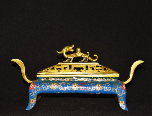 Pure copper cloisonne dragon beast incense burner ornament