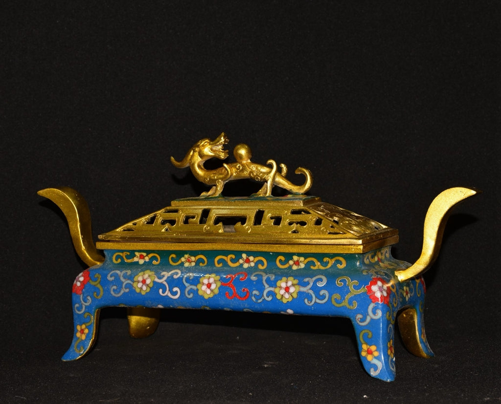 Pure copper cloisonne dragon beast incense burner ornament