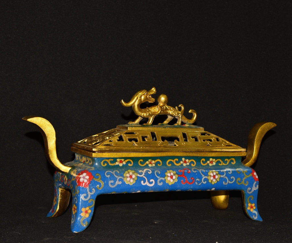 Pure copper cloisonne dragon beast incense burner ornament