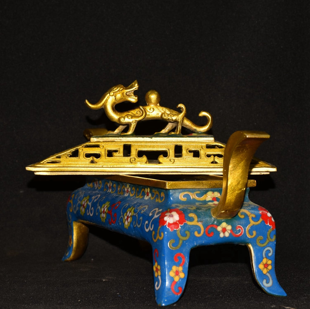 Pure copper cloisonne dragon beast incense burner ornament