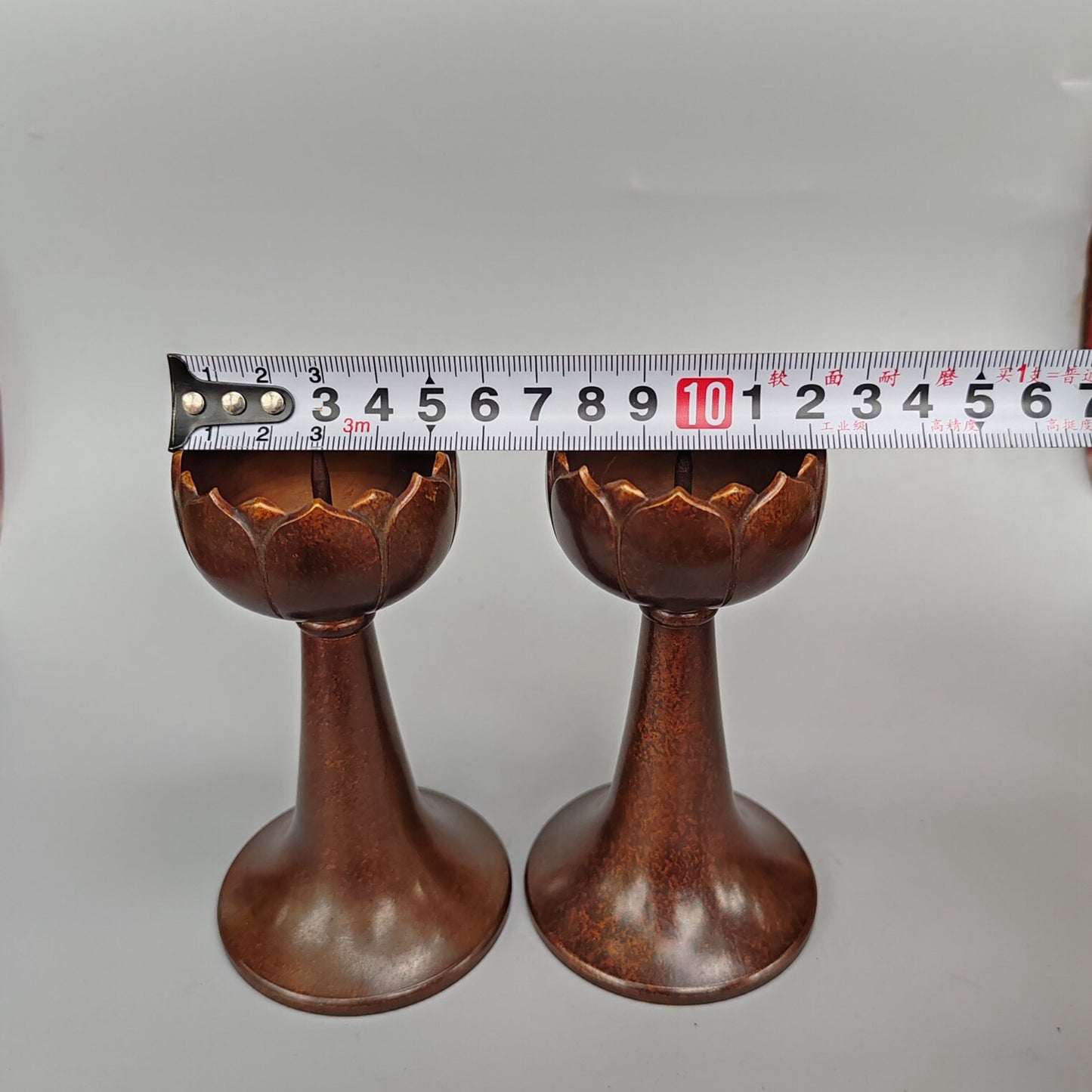 A pair of Chinese antique pure copper high lotus flower figurines