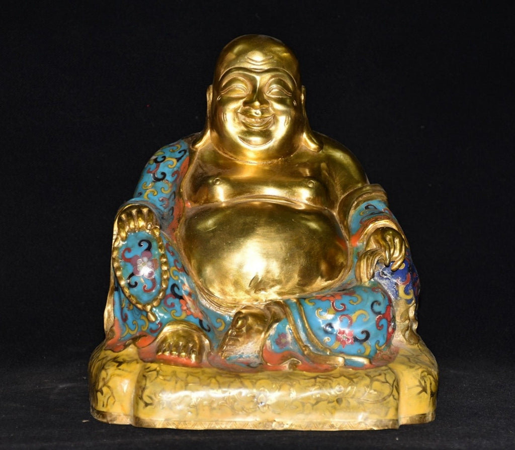 Pure copper cloisonn é square seated Maitreya Buddha ornament