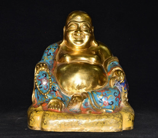 Pure copper cloisonn é square seated Maitreya Buddha ornament