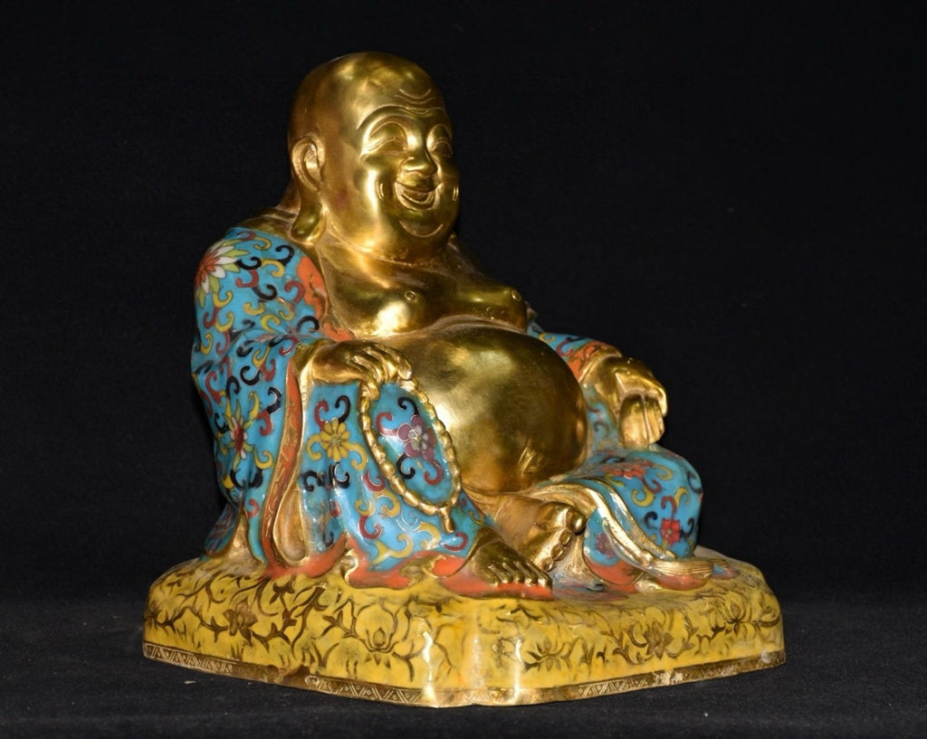 Pure copper cloisonn é square seated Maitreya Buddha ornament