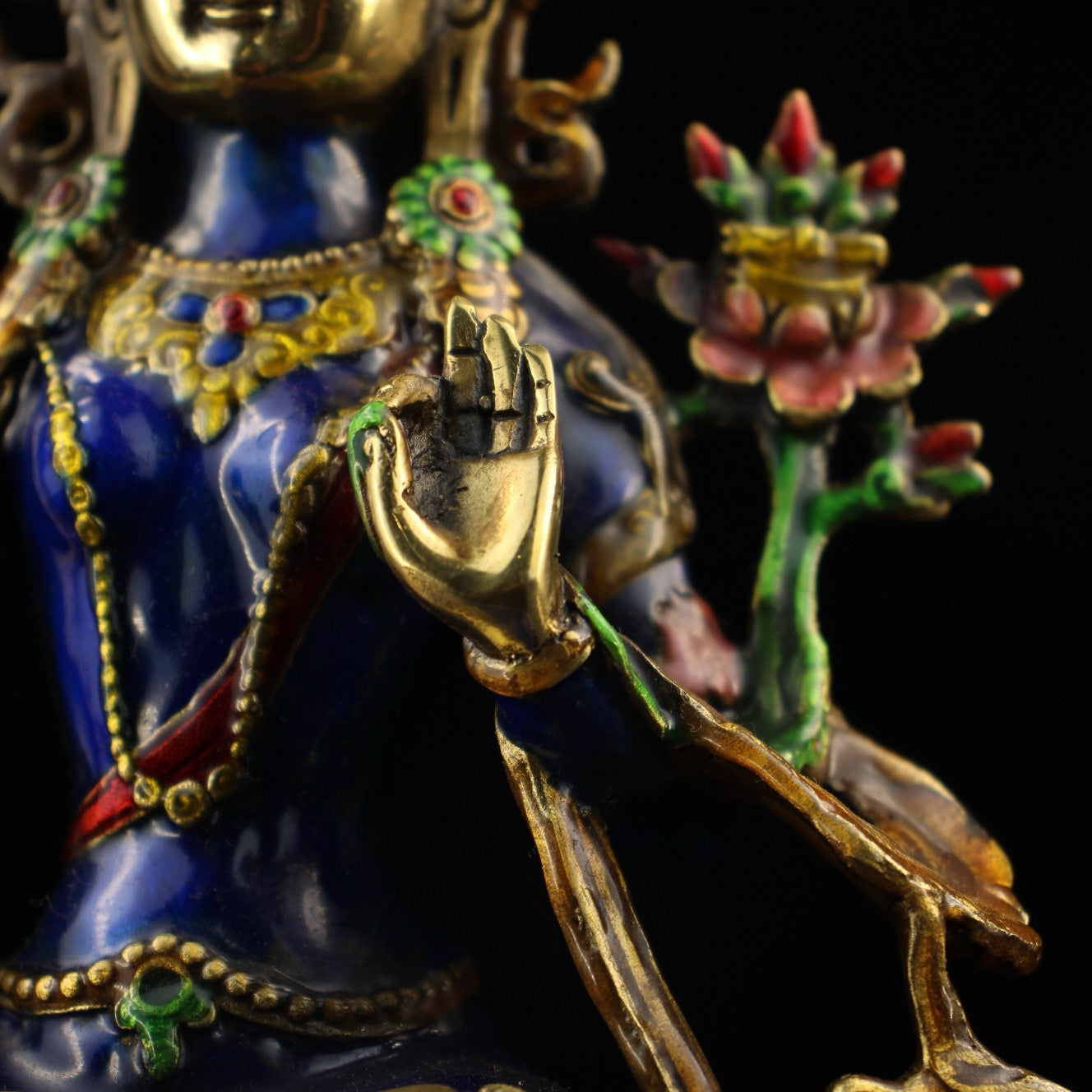 A Chinese antique pure copper cloisonn é blue enamel colored document statue of Bodhisattva and Buddha