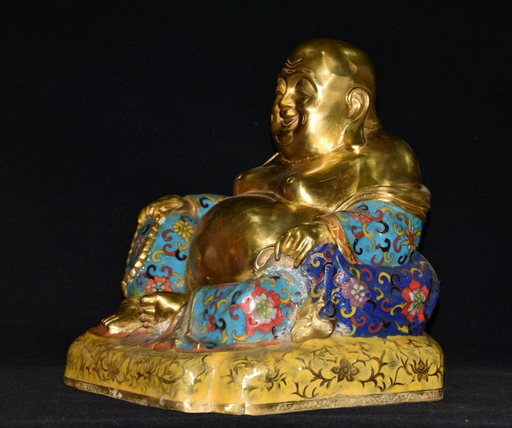 Pure copper cloisonn é square seated Maitreya Buddha ornament