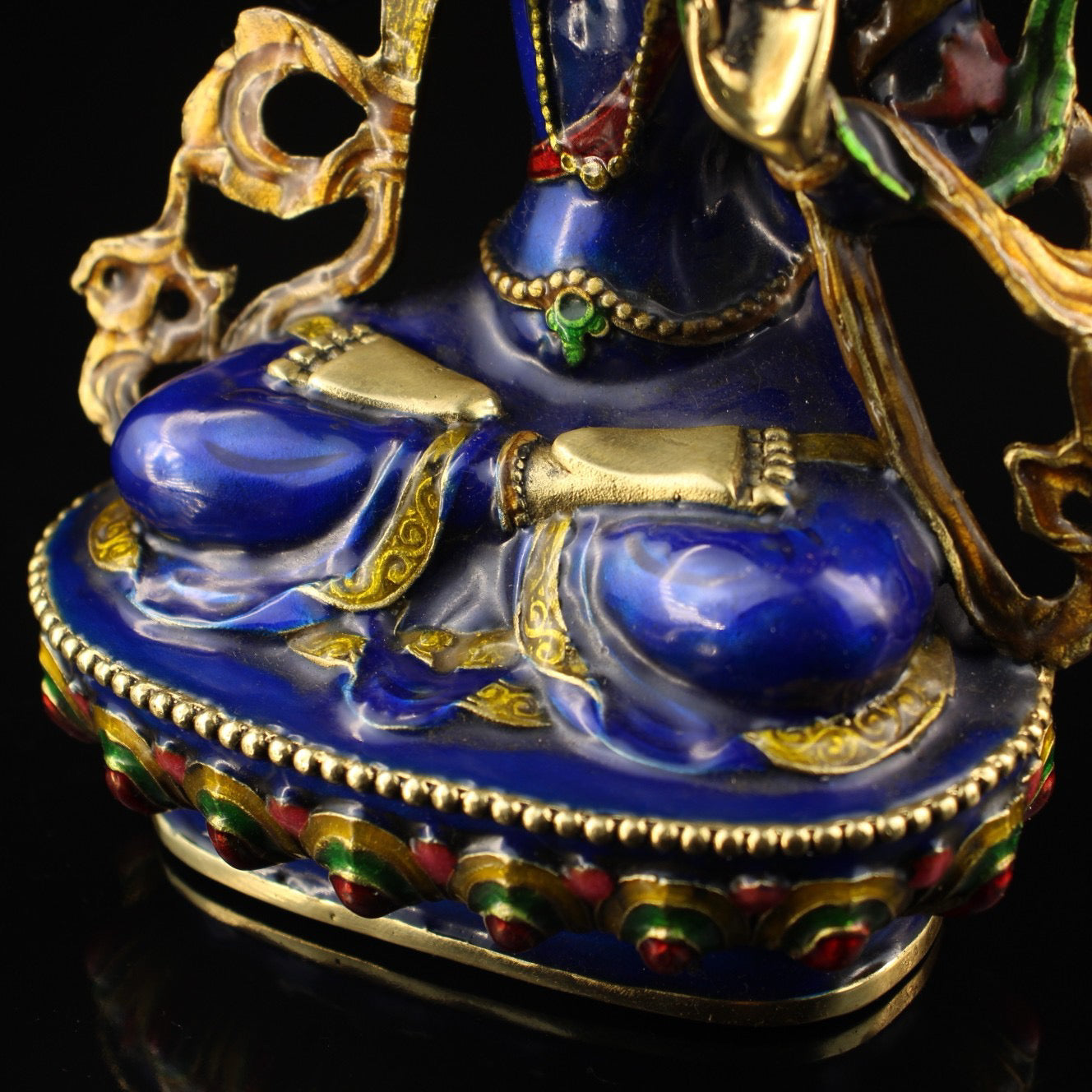 A Chinese antique pure copper cloisonn é blue enamel colored document statue of Bodhisattva and Buddha