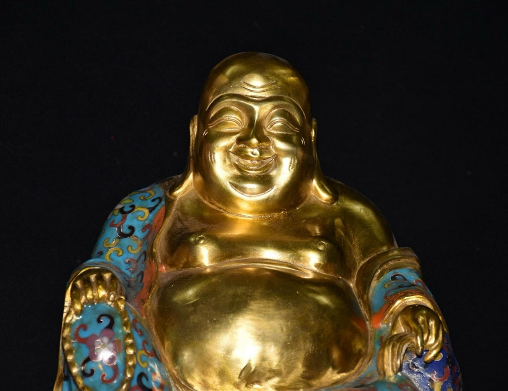 Pure copper cloisonn é square seated Maitreya Buddha ornament