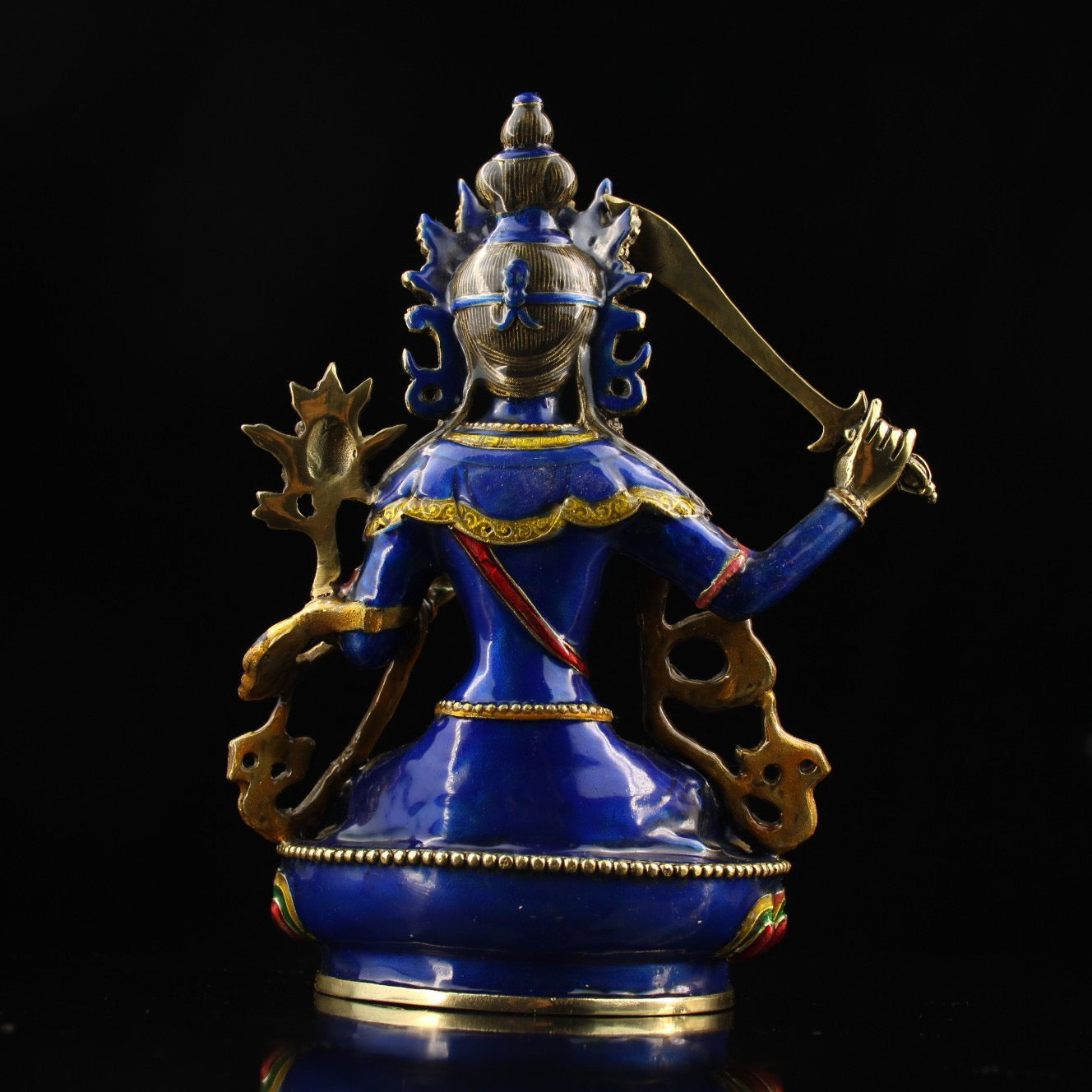 A Chinese antique pure copper cloisonn é blue enamel colored document statue of Bodhisattva and Buddha