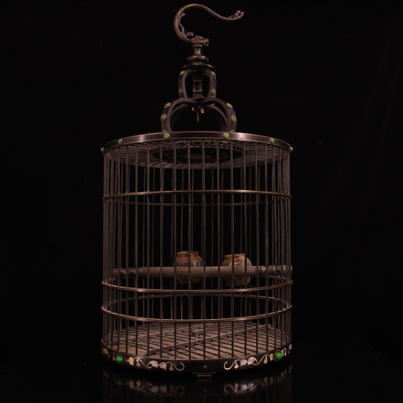 Chinese antique ebony dragon headed bird cage