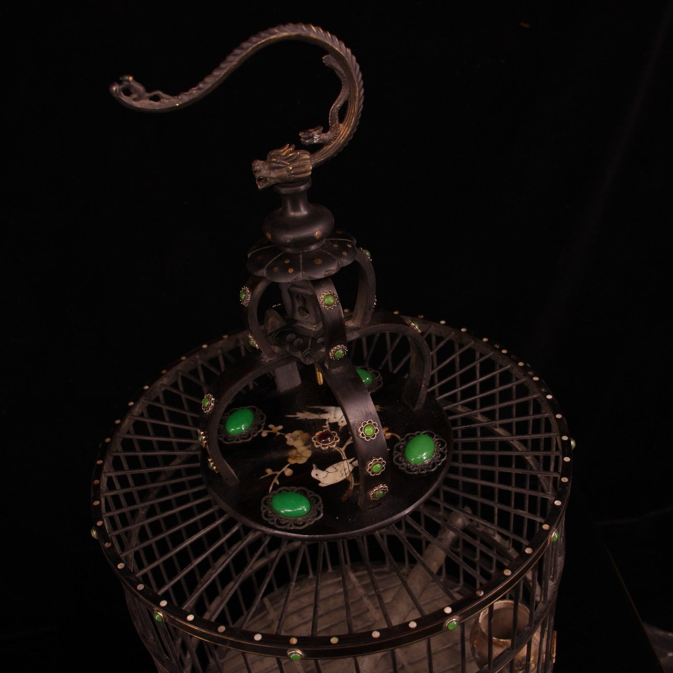 Chinese antique ebony dragon headed bird cage
