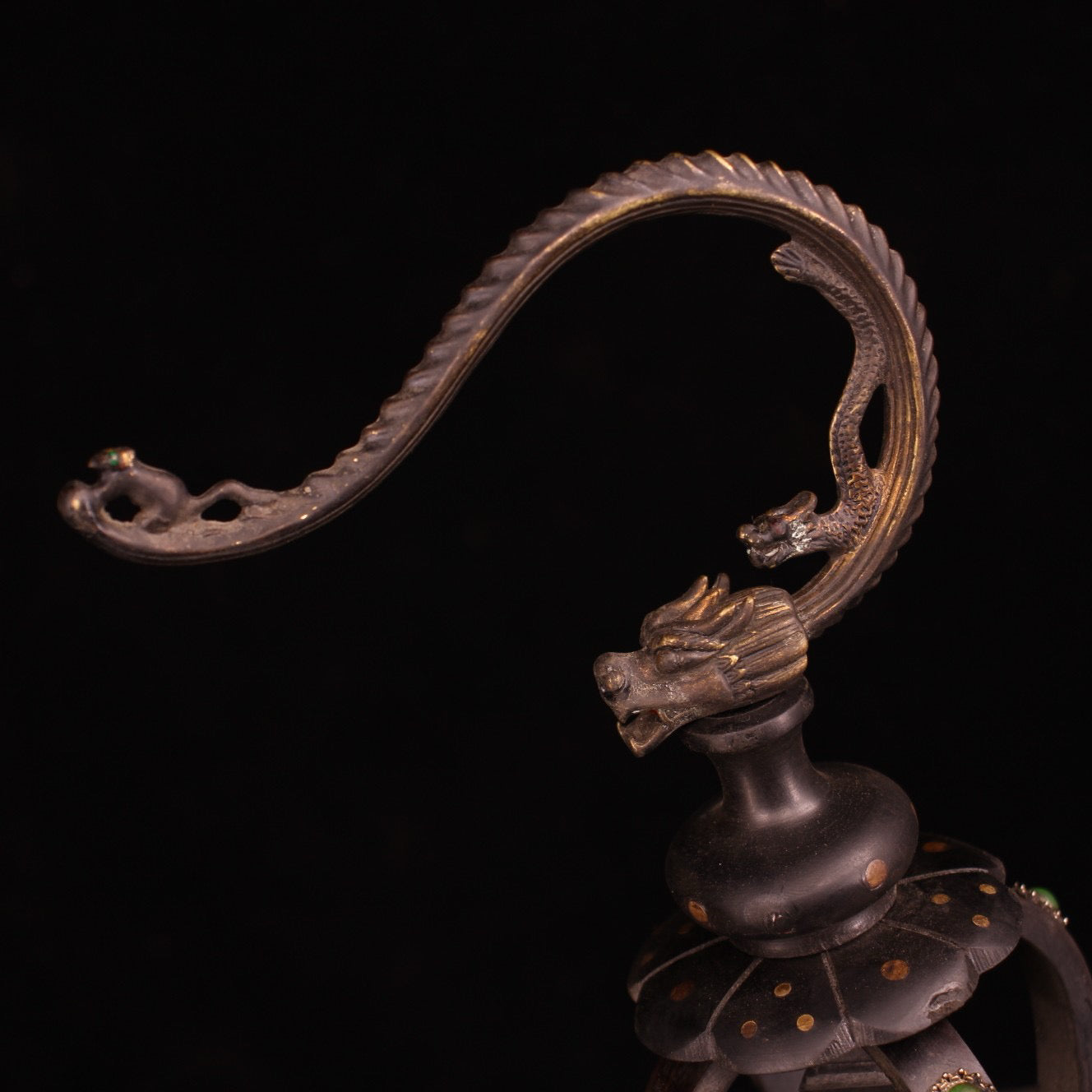 Chinese antique ebony dragon headed bird cage
