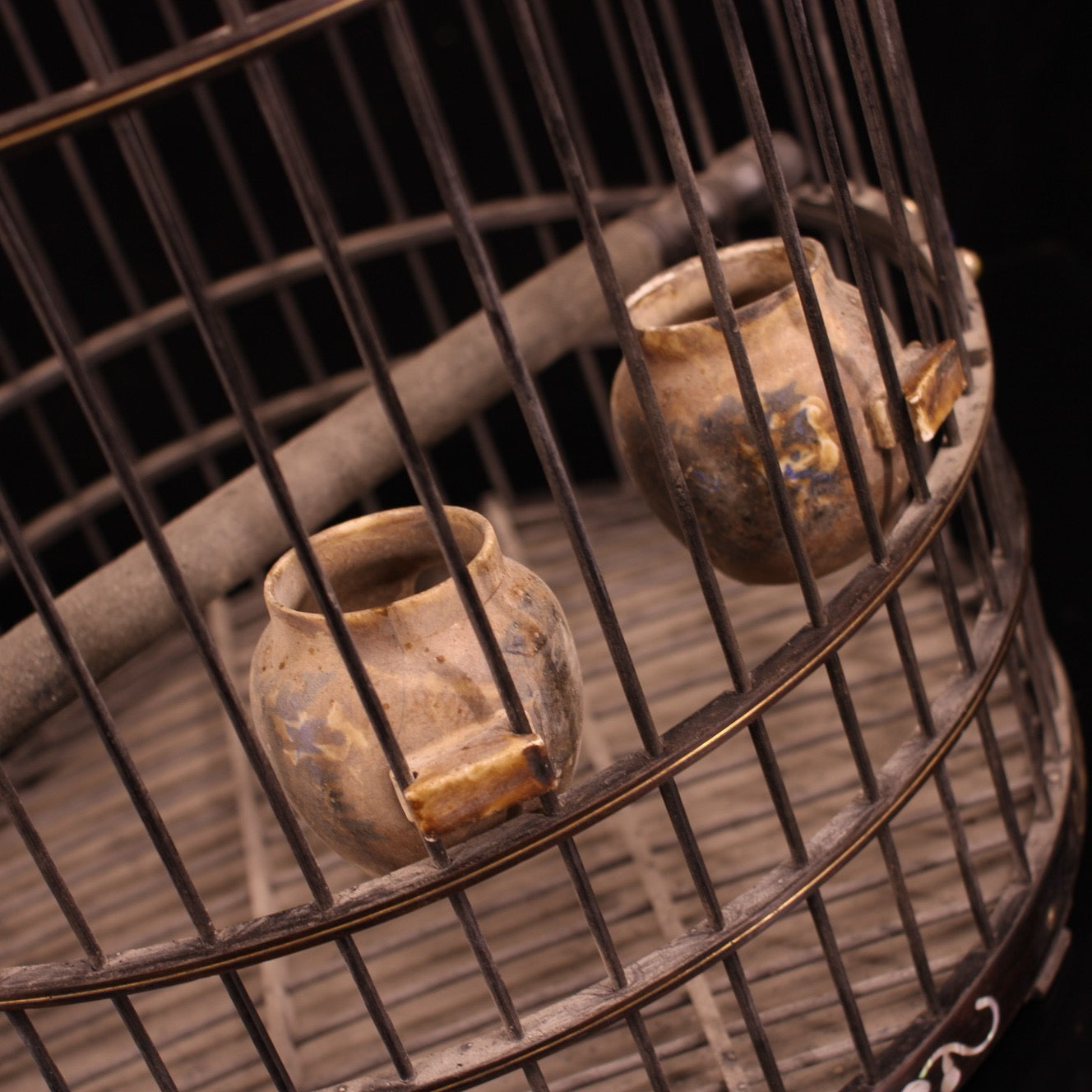 Chinese antique ebony dragon headed bird cage