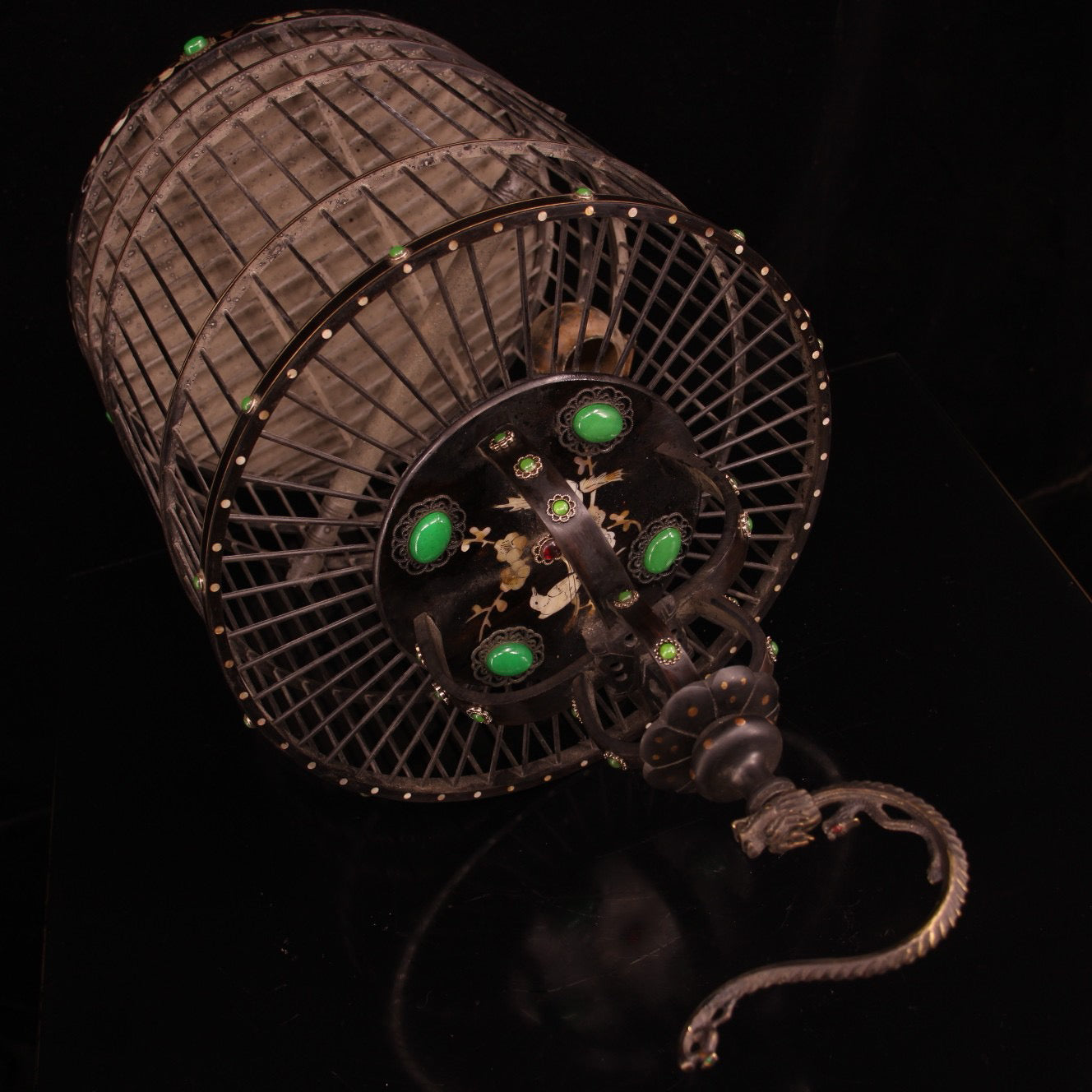 Chinese antique ebony dragon headed bird cage