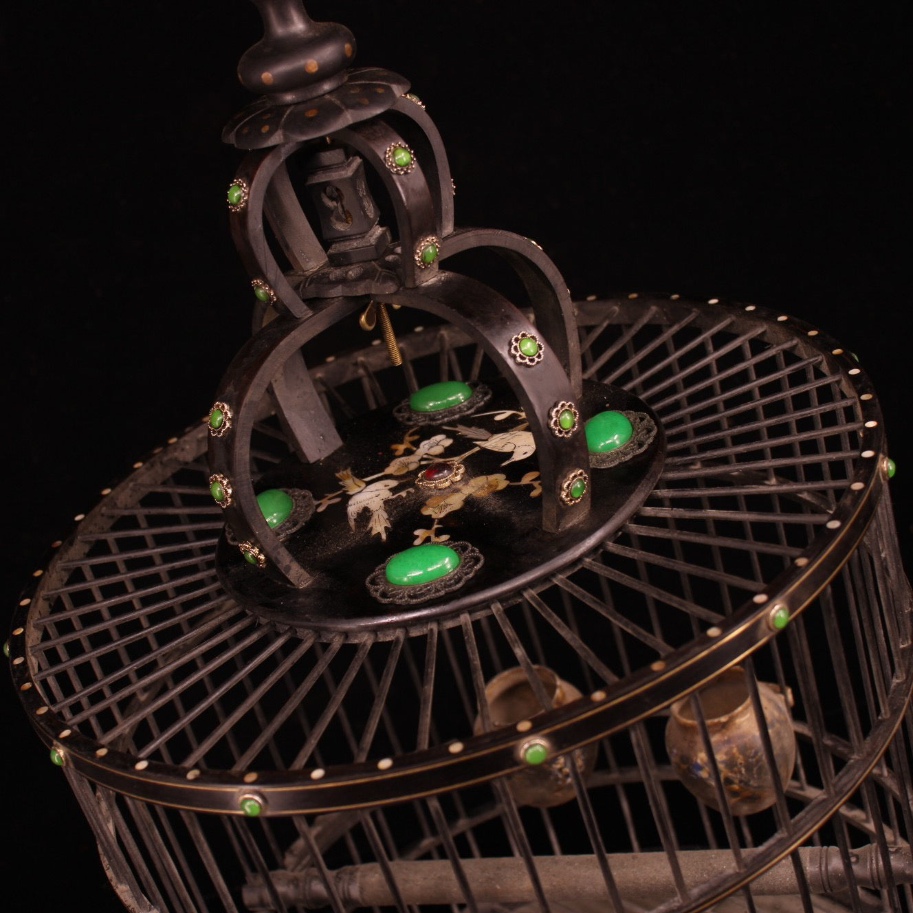 Chinese antique ebony dragon headed bird cage