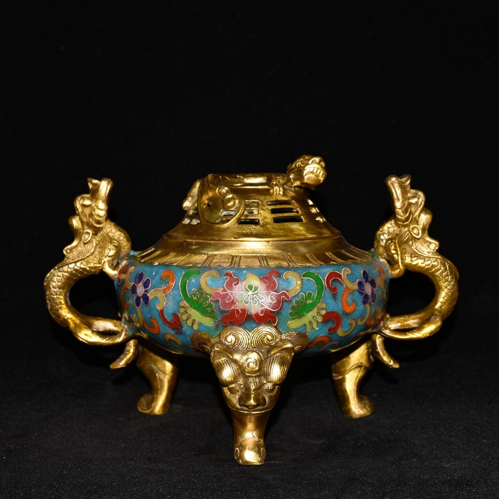 Pure copper cloisonne incense burner ornament