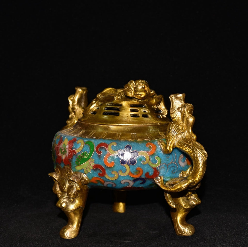 Pure copper cloisonne incense burner ornament