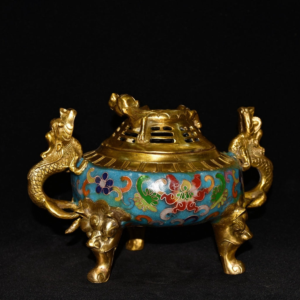 Pure copper cloisonne incense burner ornament