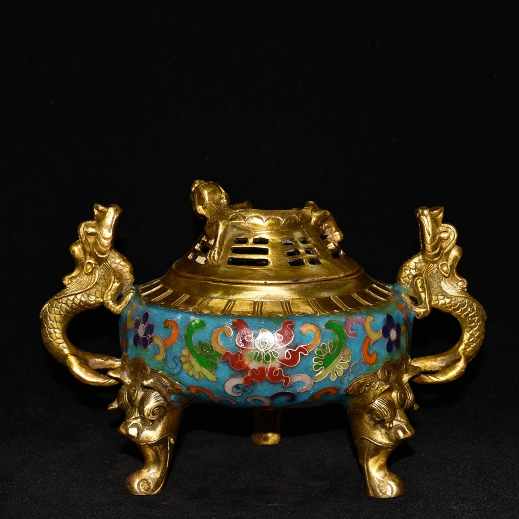 Pure copper cloisonne incense burner ornament