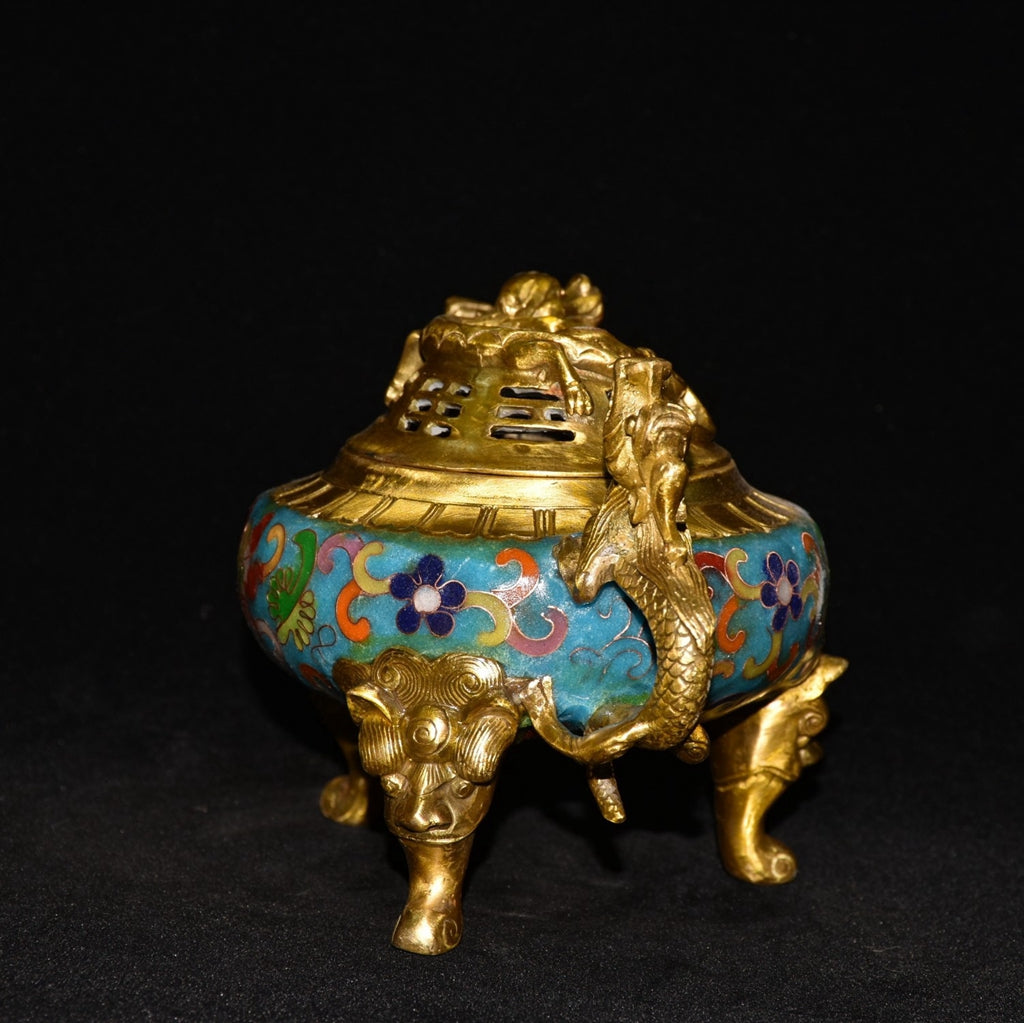 Pure copper cloisonne incense burner ornament