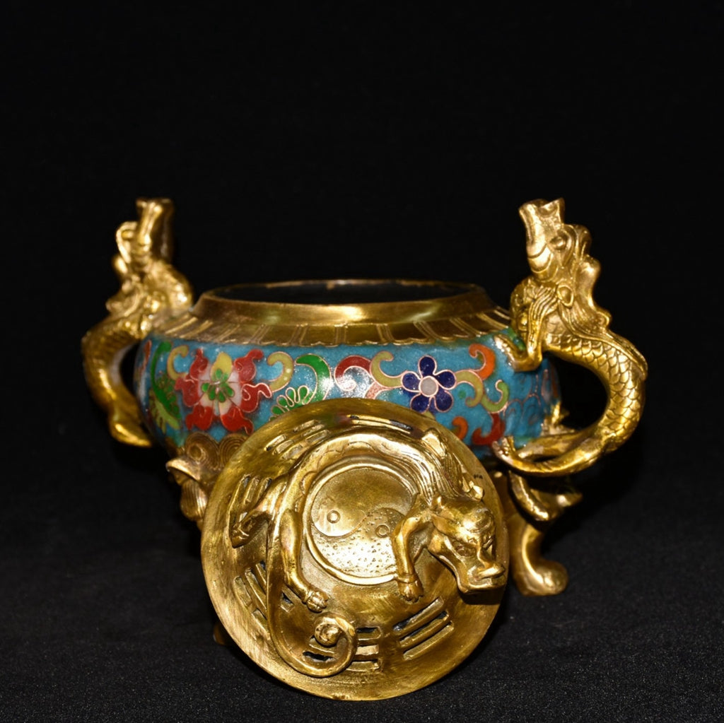 Pure copper cloisonne incense burner ornament