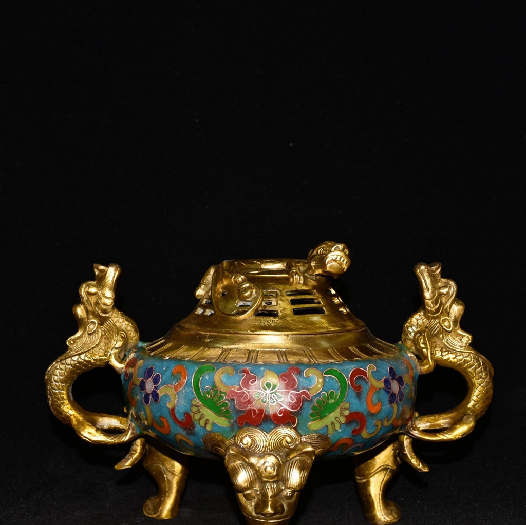 Pure copper cloisonne incense burner ornament