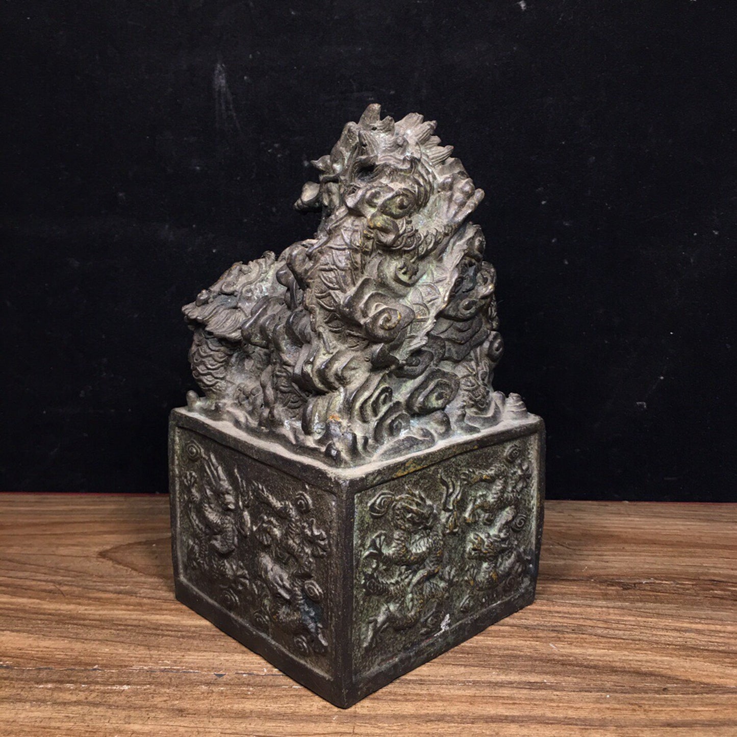 Chinese antique pure copper water dragon golden seal ornament