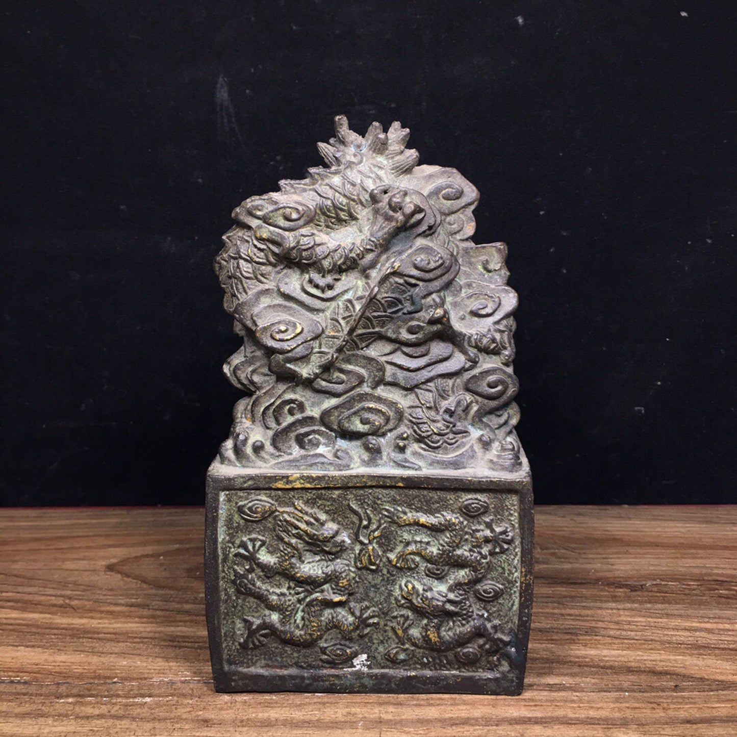 Chinese antique pure copper water dragon golden seal ornament