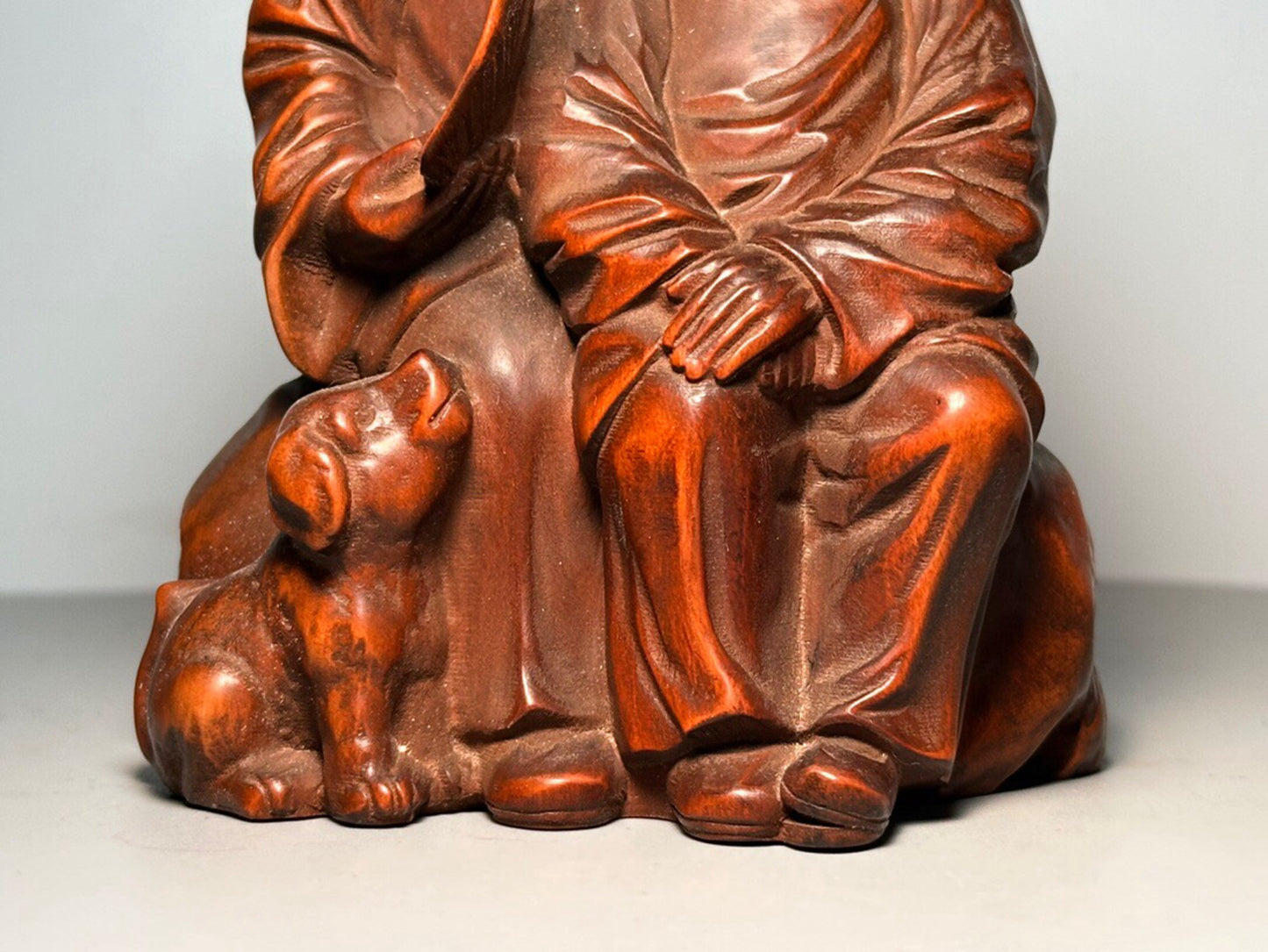 Chinese antique boxwood carving of an old man and wife