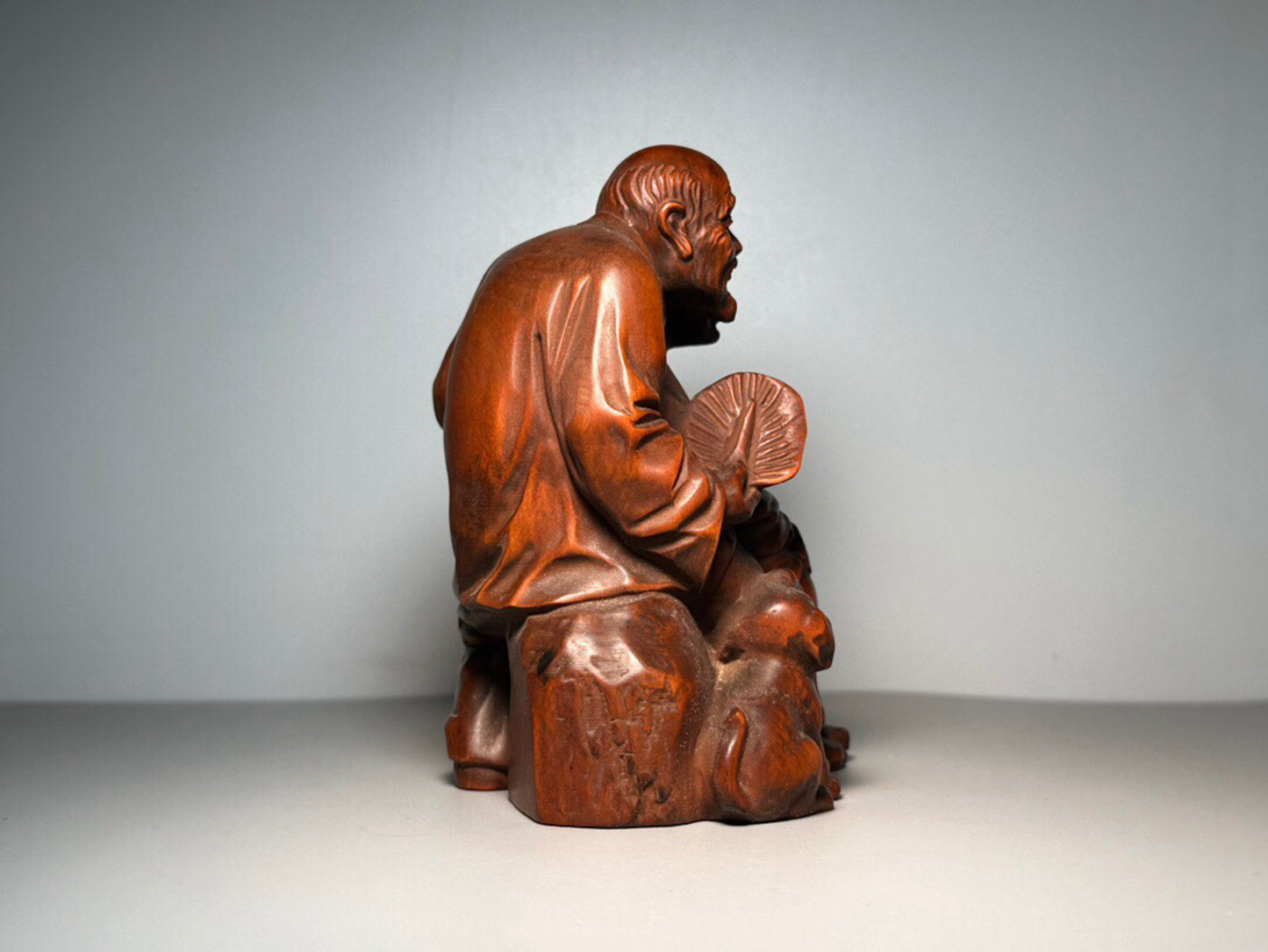 Chinese antique boxwood carving of an old man and wife