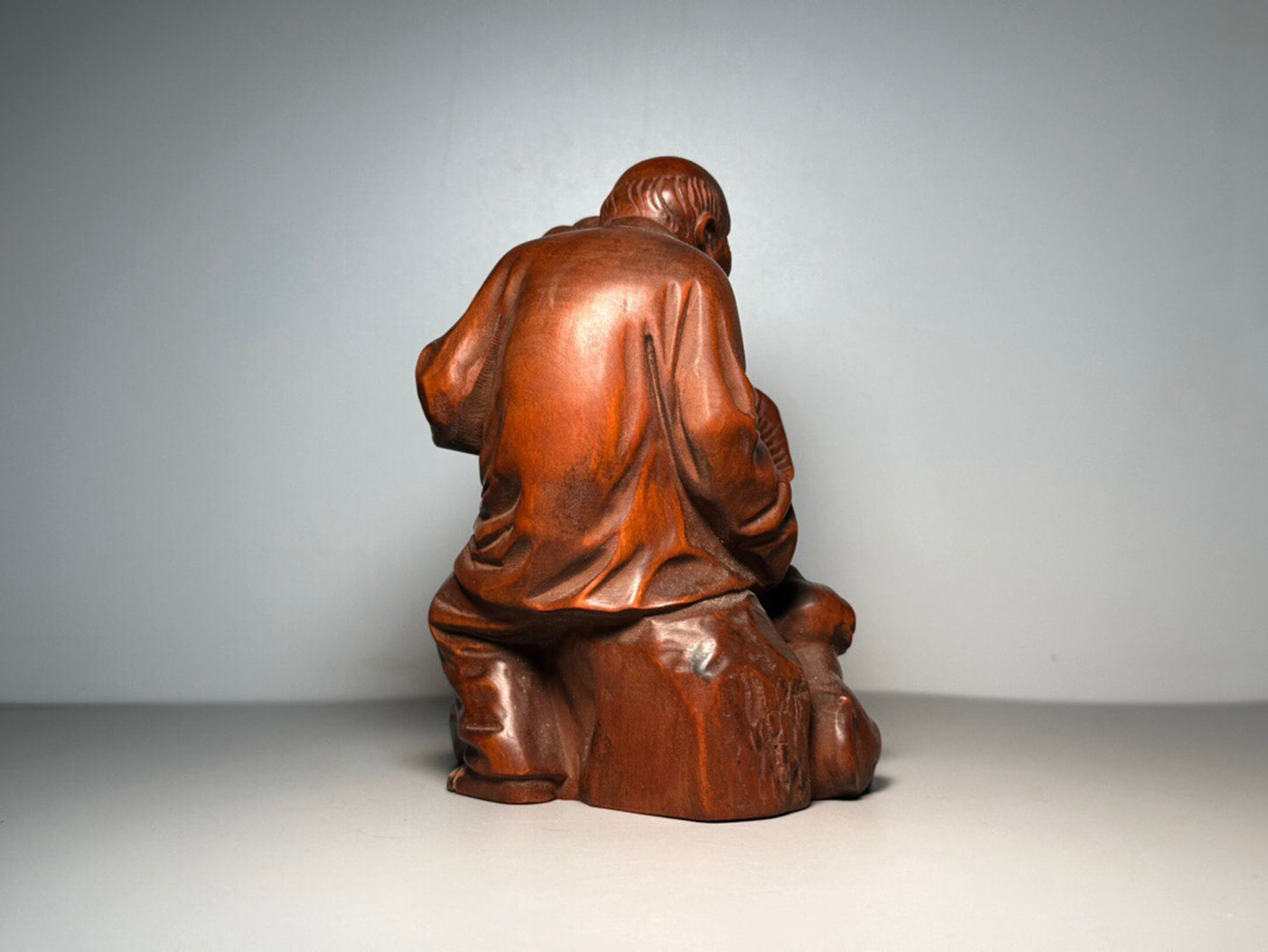 Chinese antique boxwood carving of an old man and wife