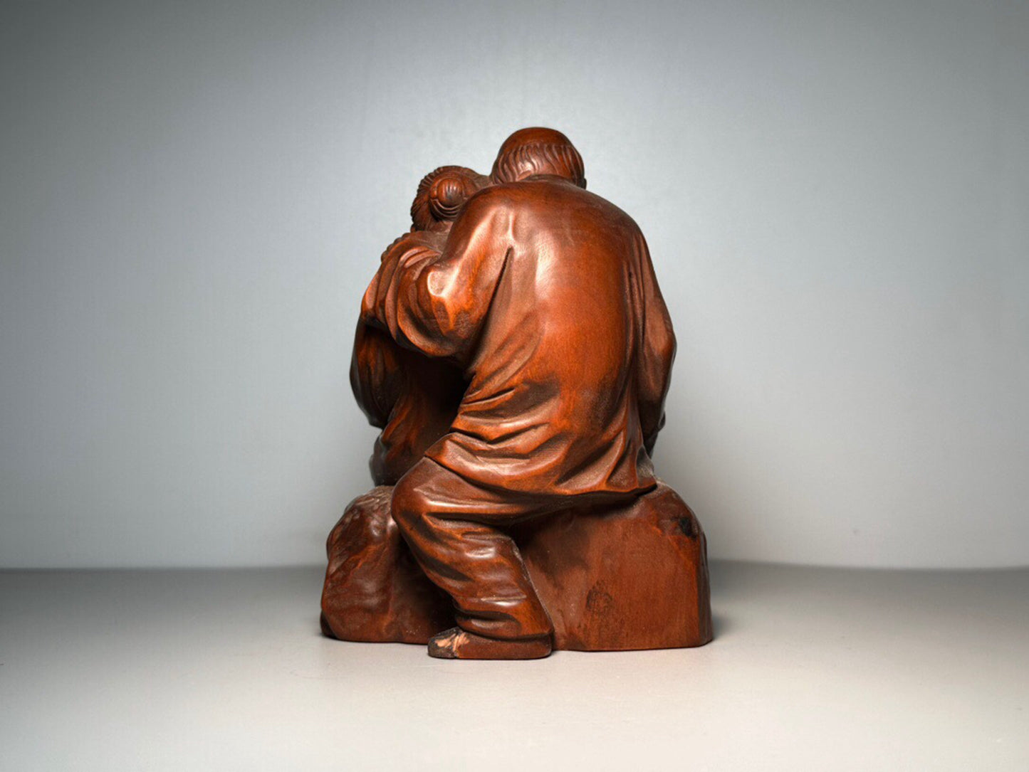 Chinese antique boxwood carving of an old man and wife
