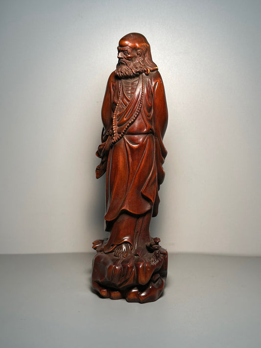 Chinese antique boxwood carved straw hat Dharma