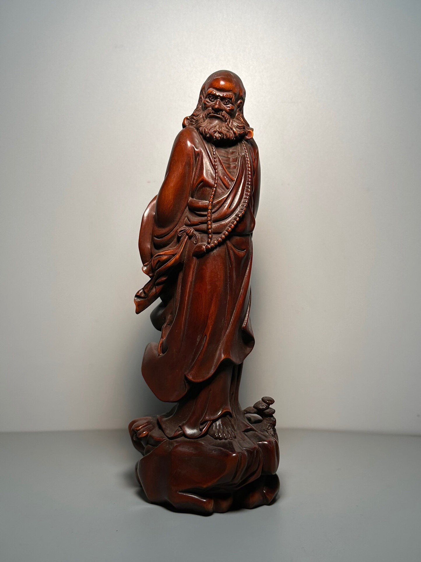 Chinese antique boxwood carved straw hat Dharma