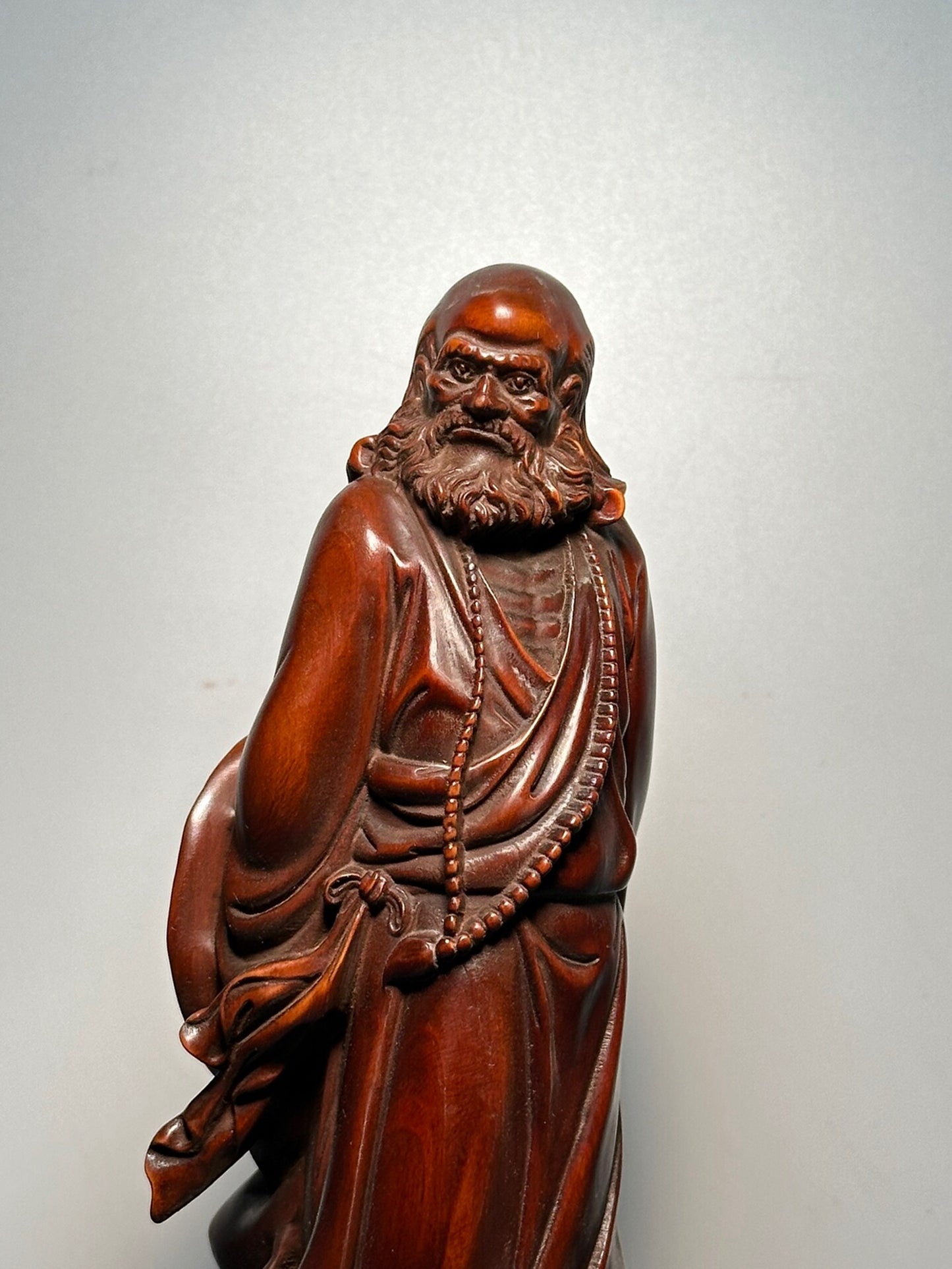 Chinese antique boxwood carved straw hat Dharma