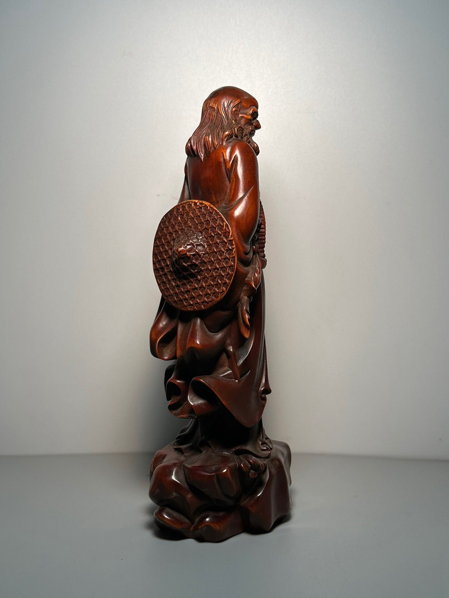 Chinese antique boxwood carved straw hat Dharma