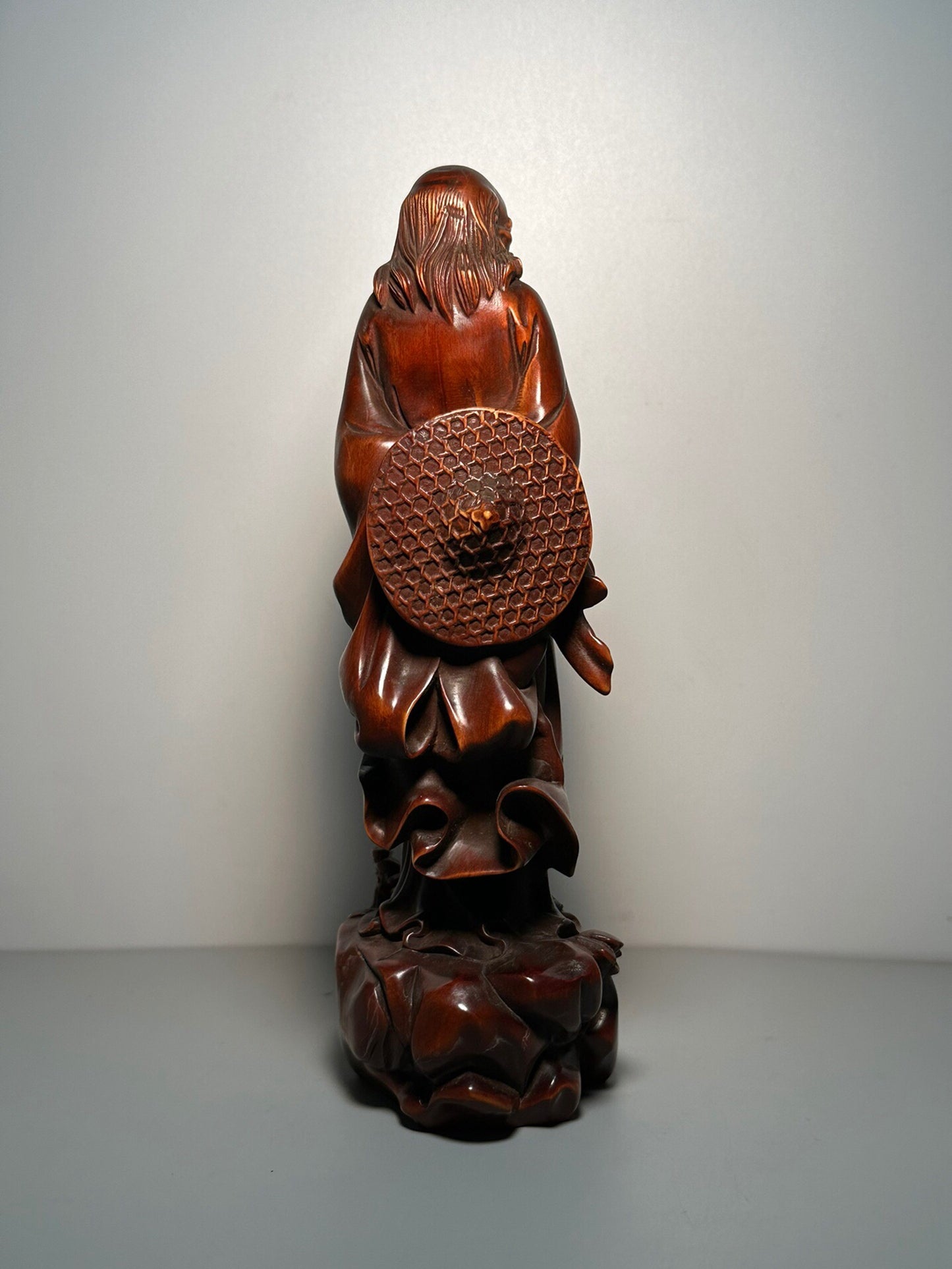 Chinese antique boxwood carved straw hat Dharma