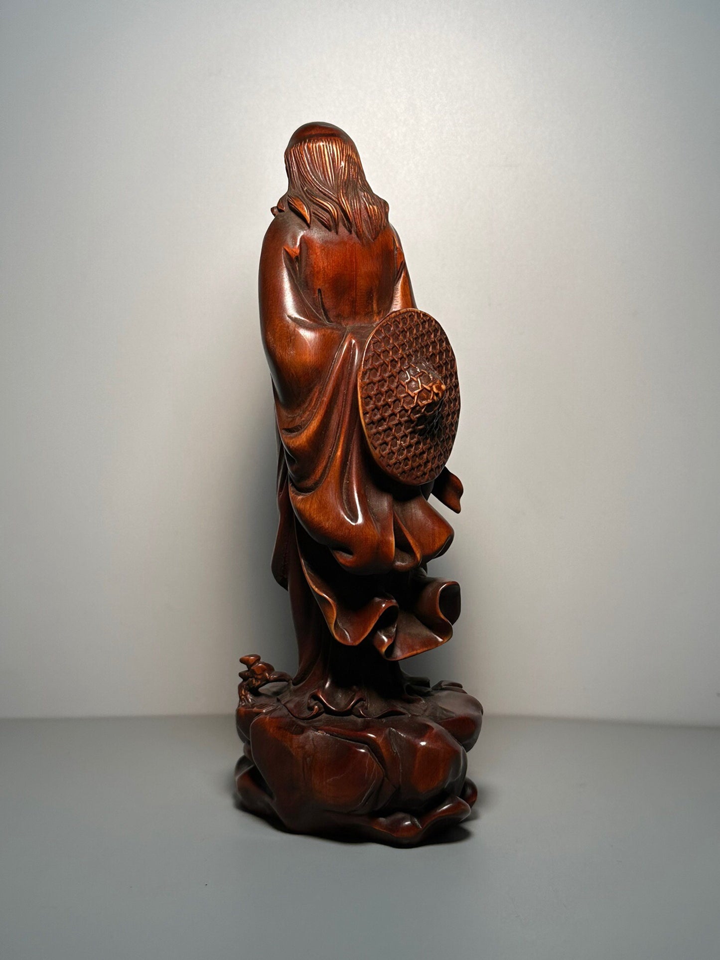 Chinese antique boxwood carved straw hat Dharma