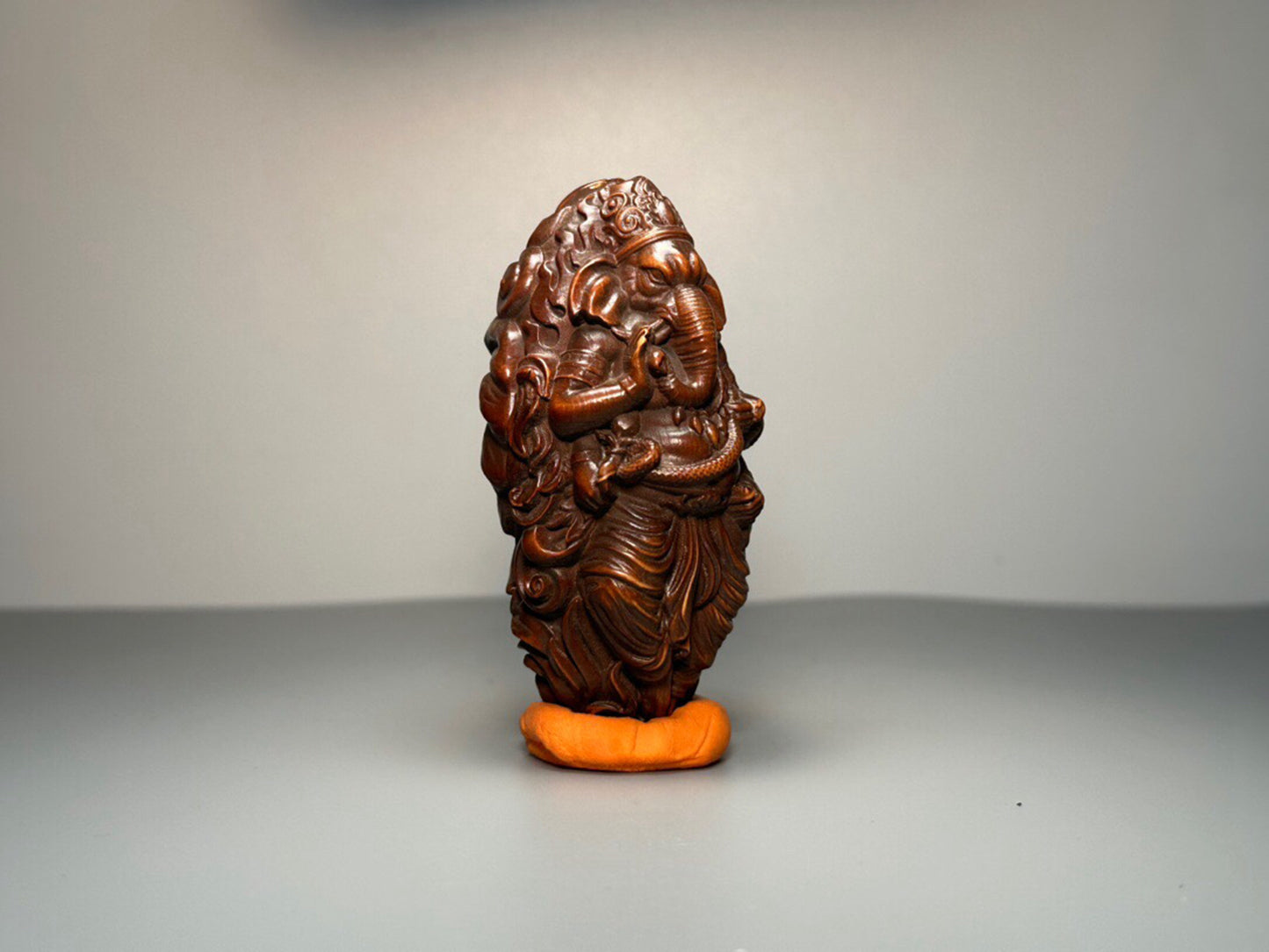 Chinese antique boxwood carved elephant deity