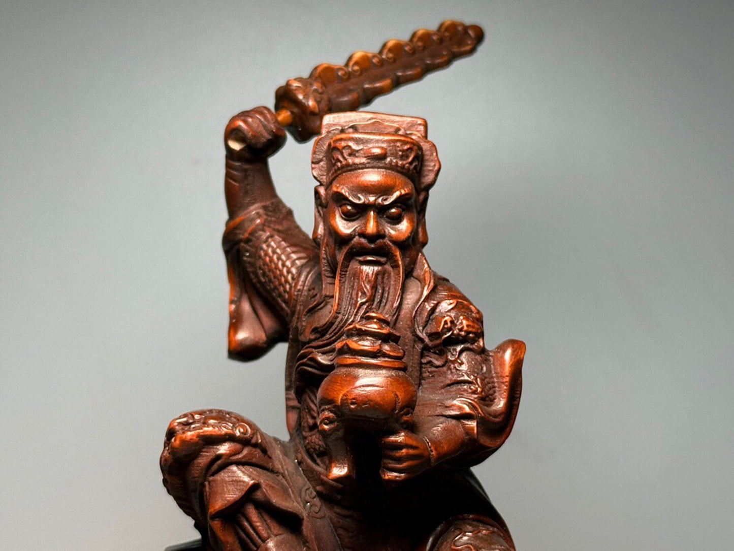 Chinese antique boxwood carving of the God of Wealth