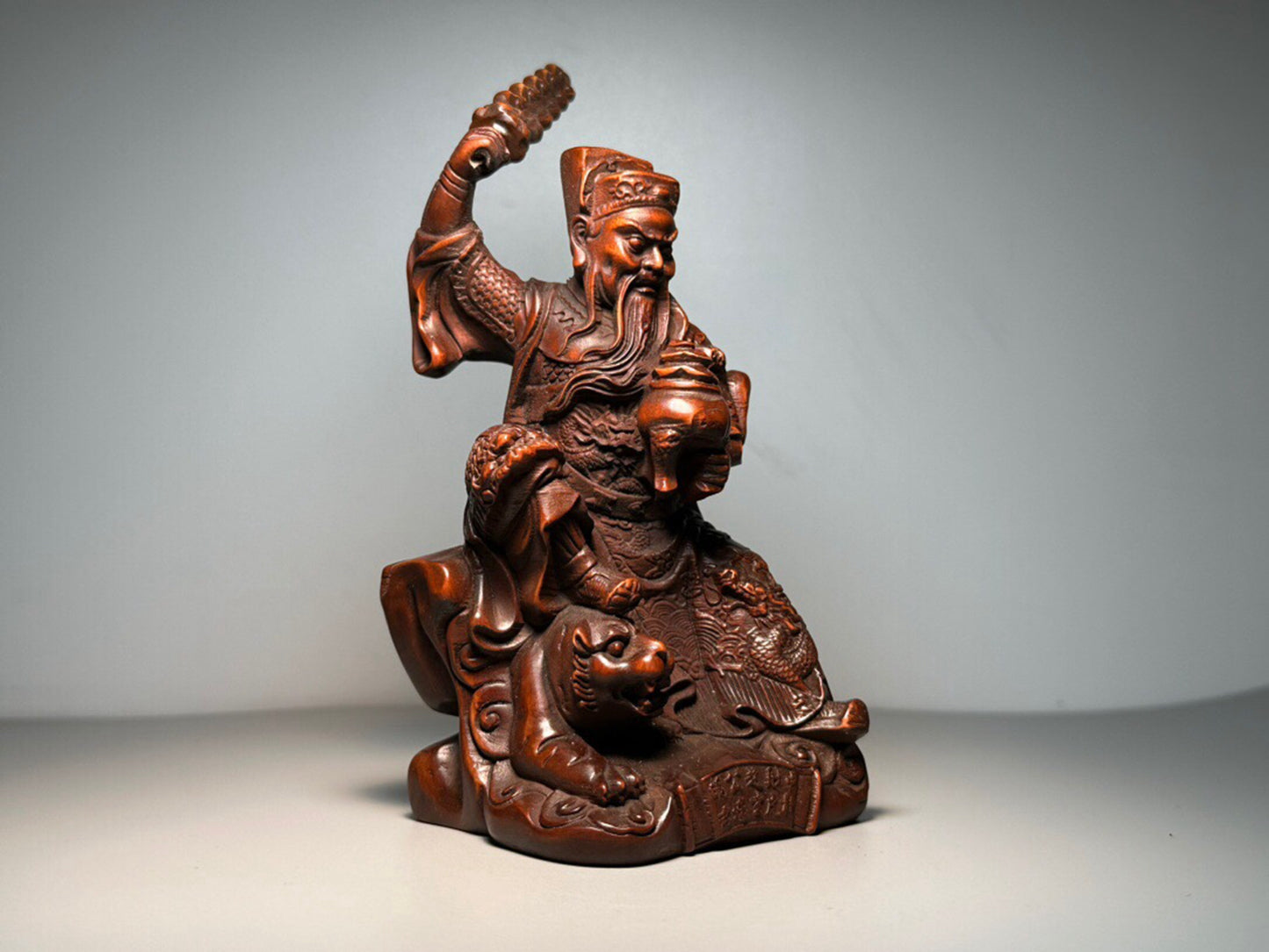 Chinese antique boxwood carving of the God of Wealth
