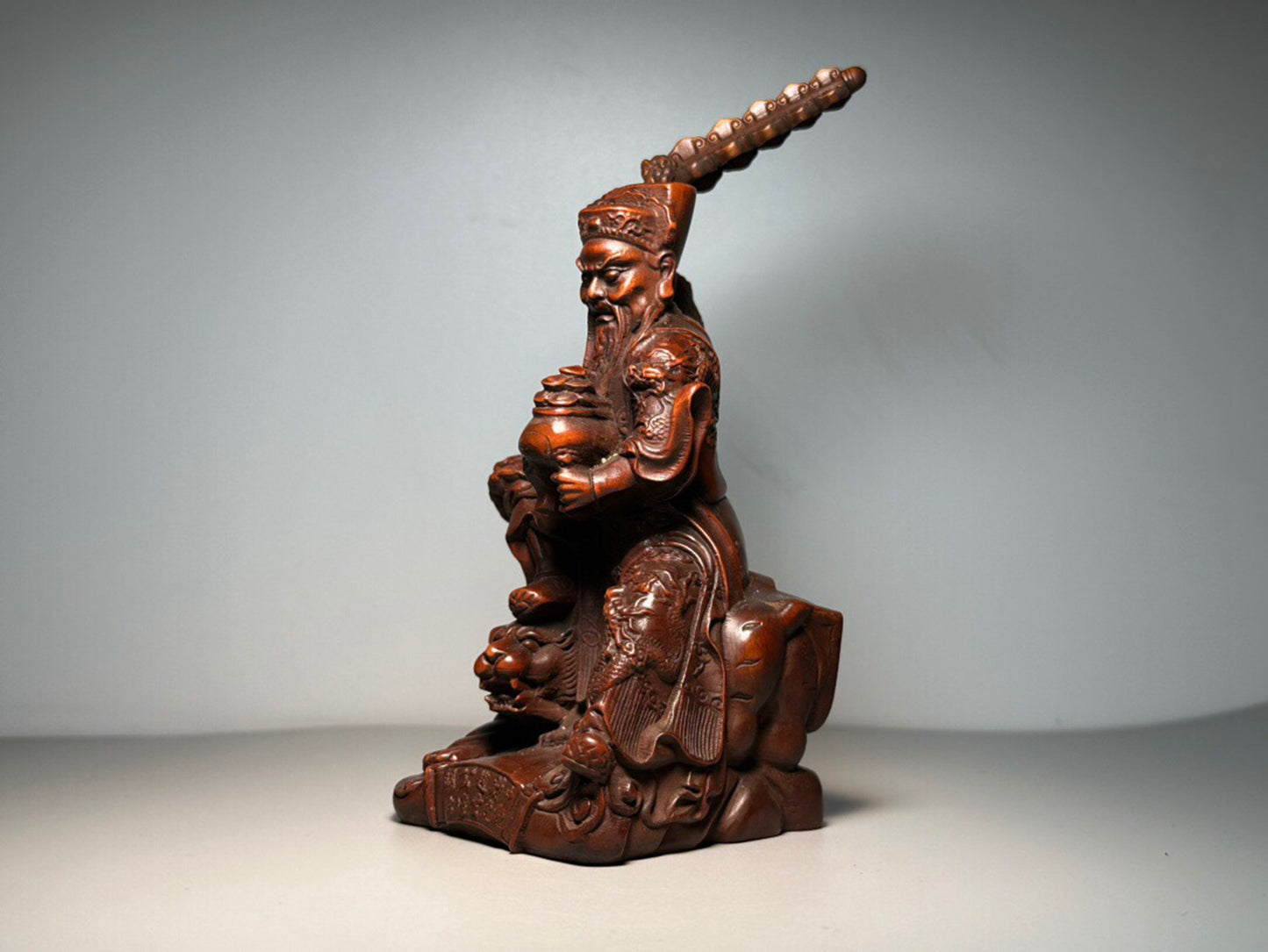 Chinese antique boxwood carving of the God of Wealth