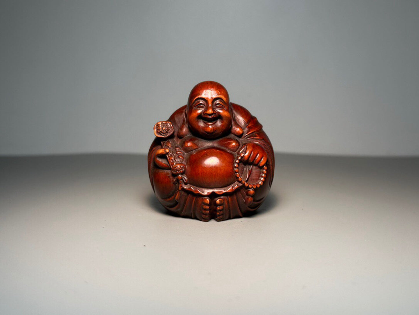 Chinese antique boxwood carving of Maitreya Buddha