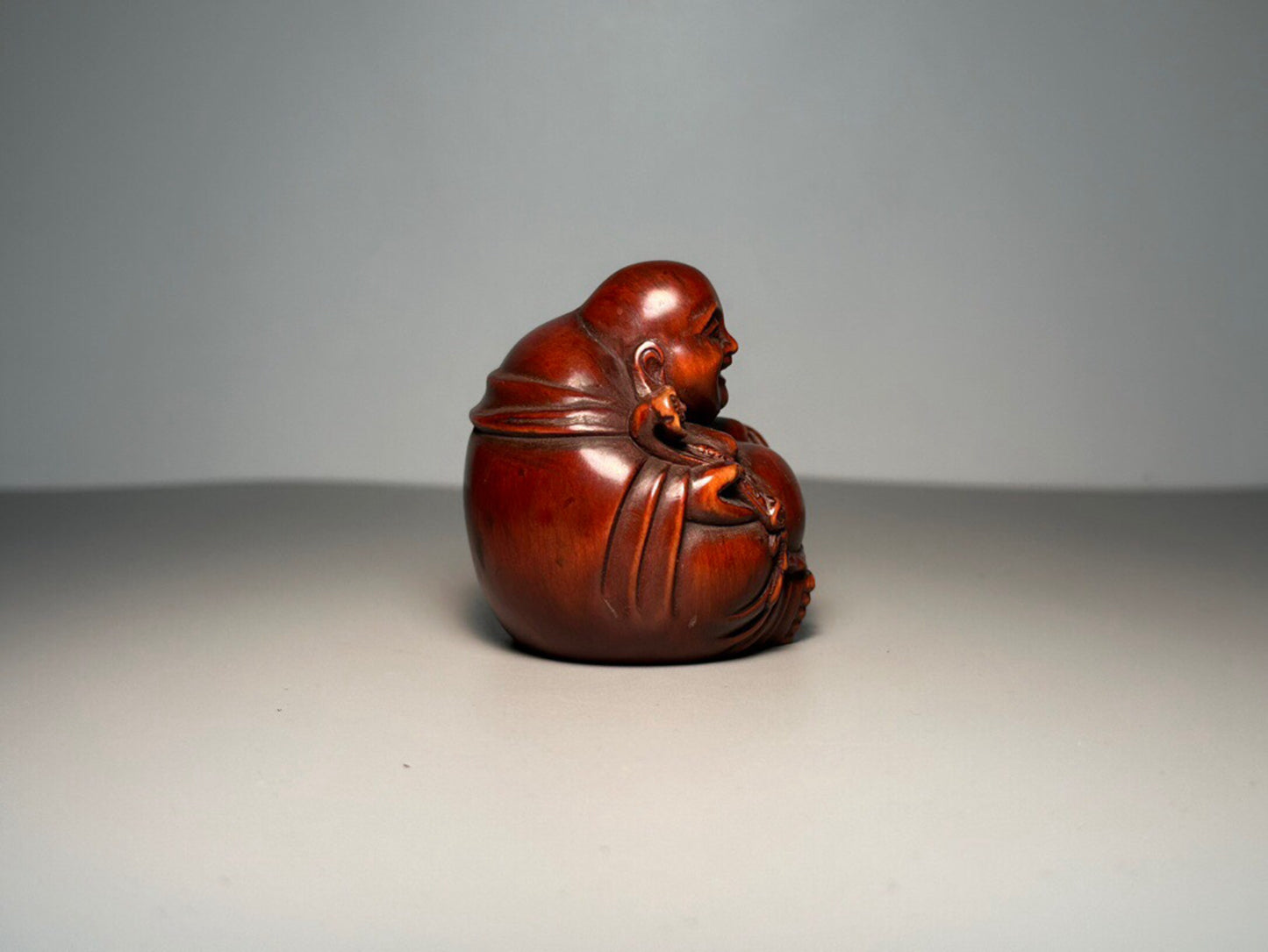 Chinese antique boxwood carving of Maitreya Buddha