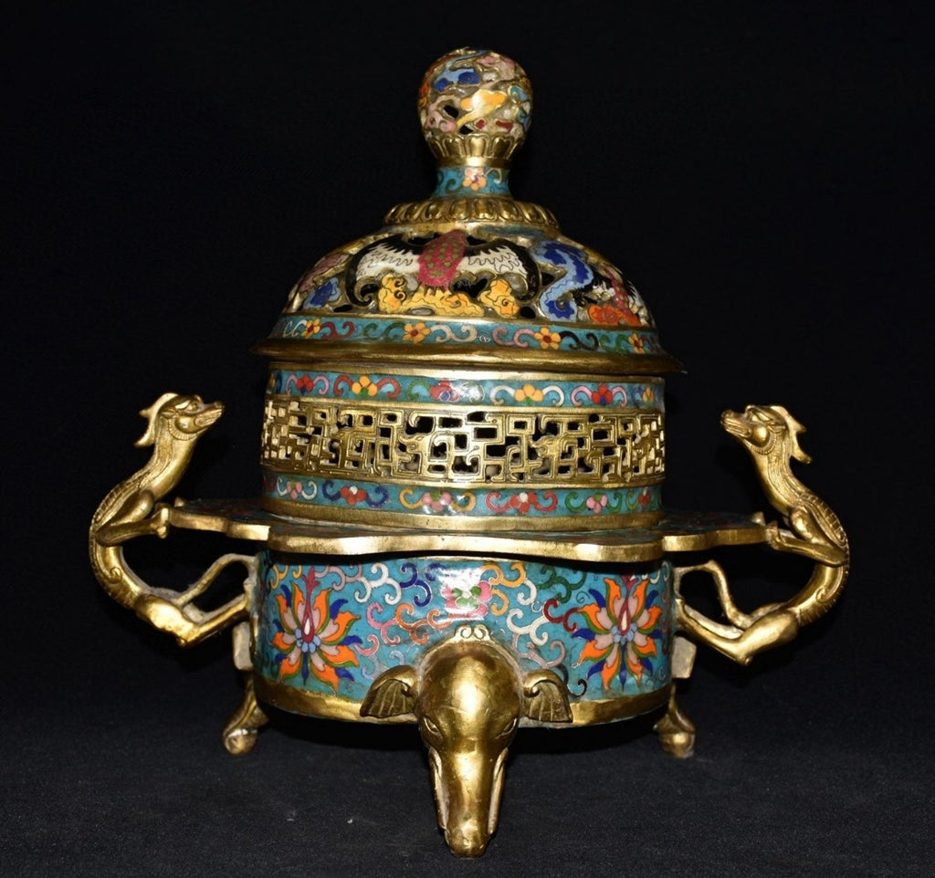 Pure copper cloisonne incense burner ornament