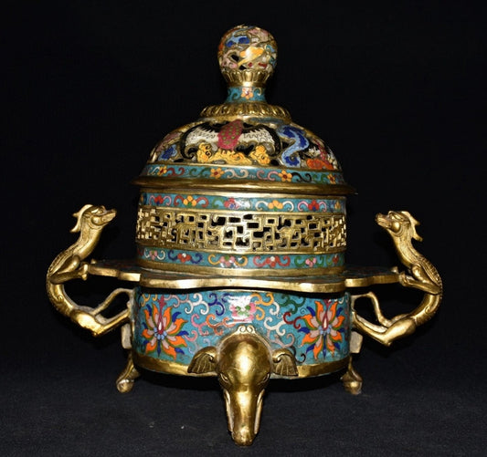 Pure copper cloisonne incense burner ornament